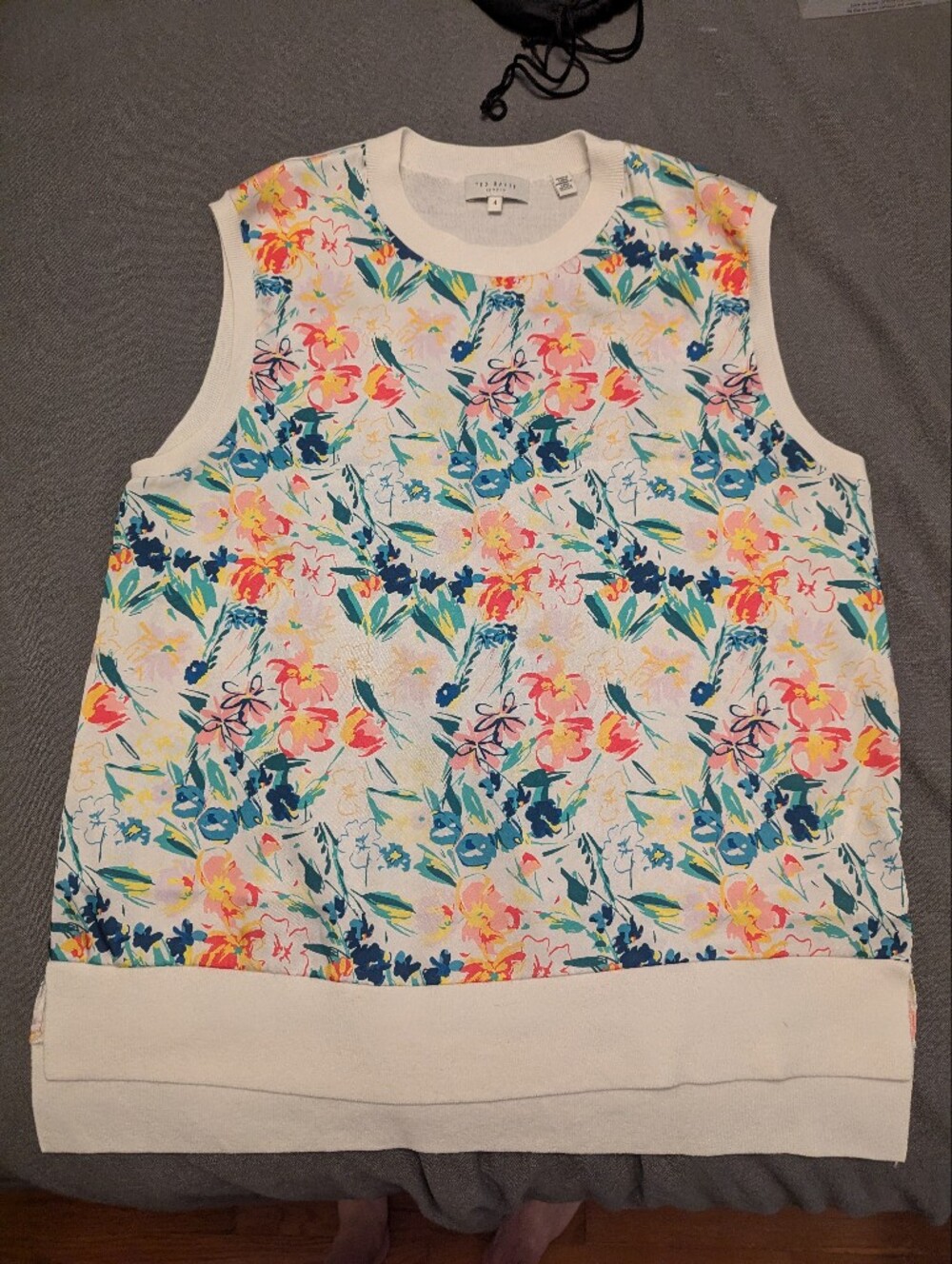 Floral Tank With Knit Trim